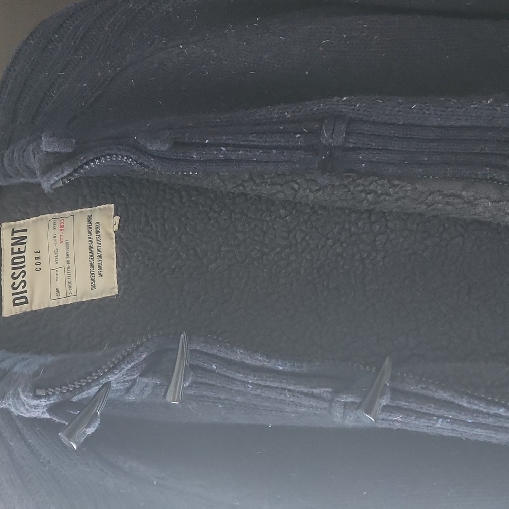 Sherpa lined b'ful chunky knit Navy Blue Cardigan ribbed edging by Dissident